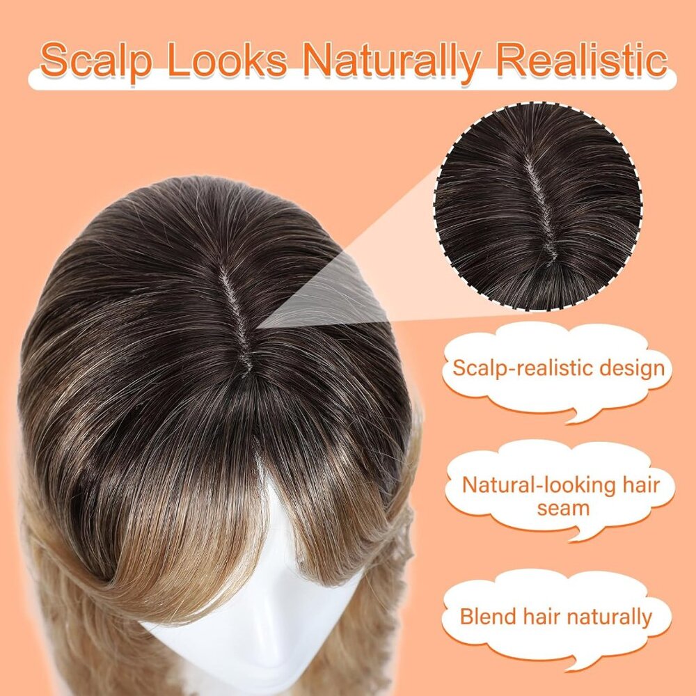 20" Wavy Hair Topper Thinning Hair Coverage Clip-In Bangs Natural Fluffy - Picture 6 of 6
